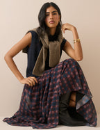 Blue and Burgundy Check Madden Maxi Skirt