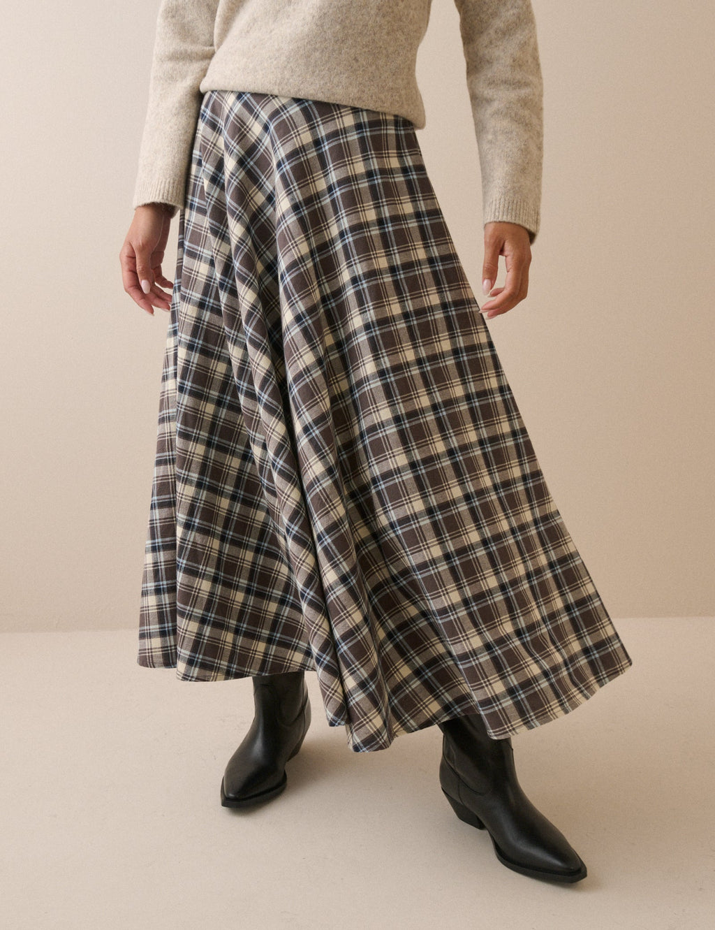 Brown Tartan High Waisted Skirt
