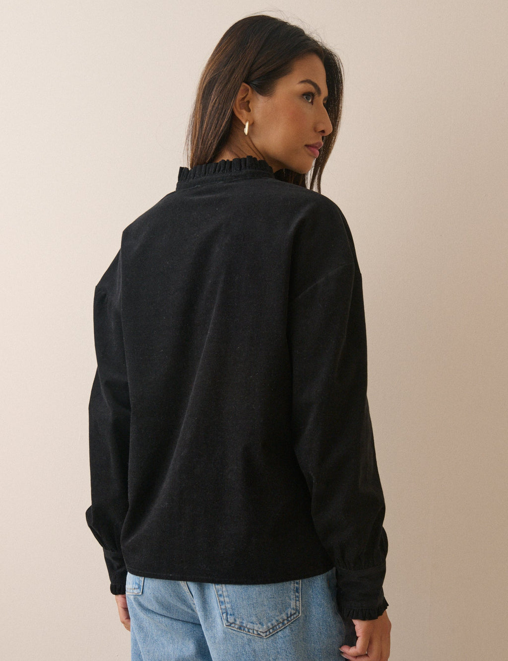 Black Frill Trim Cord Shirt