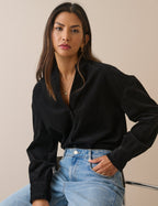 Black Frill Trim Cord Shirt