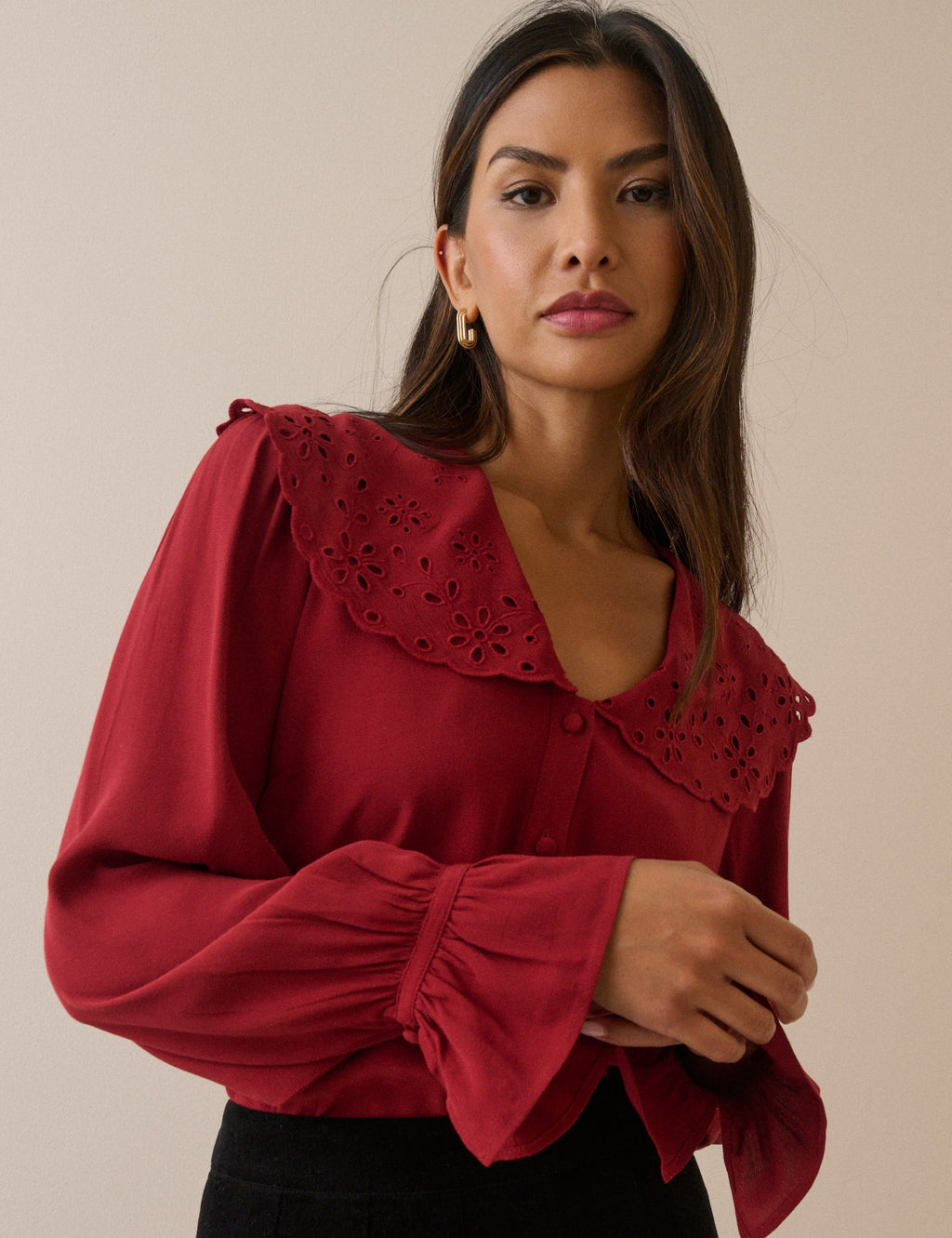 Red Oversized Collared Blouse