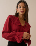 Red Oversized Collared Blouse