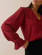 Red Oversized Collared Blouse