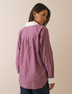 Burgundy Pinstripe Contrast Collar Shirt