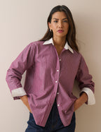 Burgundy Pinstripe Contrast Collar Shirt