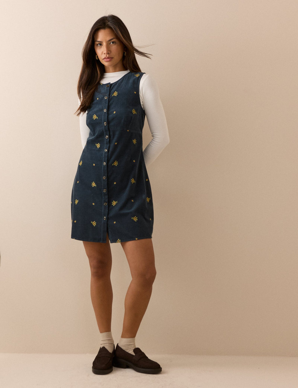 Blue Floral Embroidered Cord Anthea Mini Dress