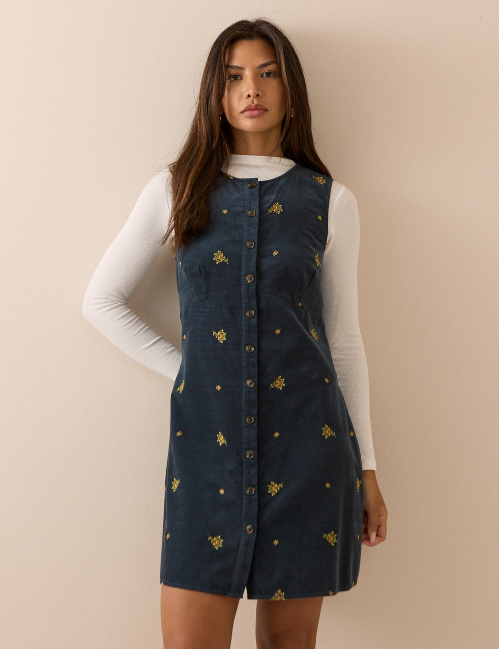 Blue Floral Embroidered Cord Anthea Mini Dress