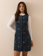 Blue Floral Embroidered Cord Anthea Mini Dress