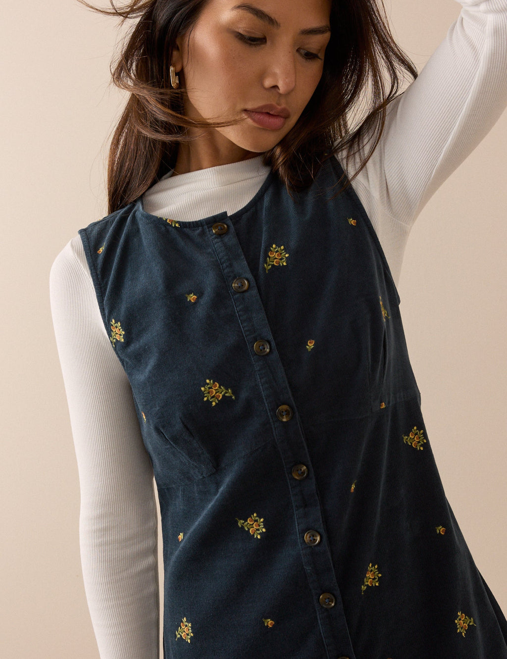 Blue Floral Embroidered Cord Anthea Mini Dress