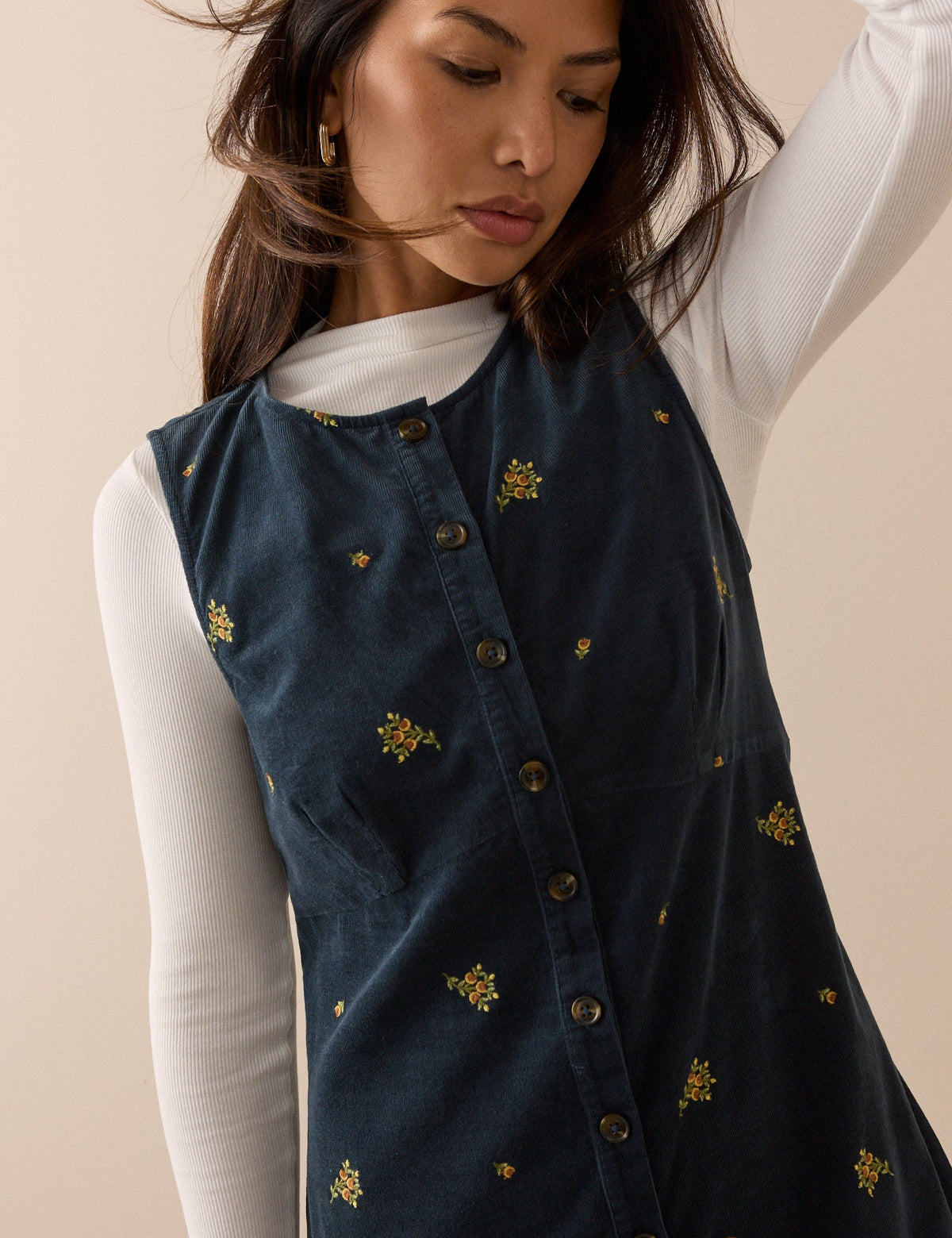 Blue Floral Embroidered Cord Anthea Mini Dress