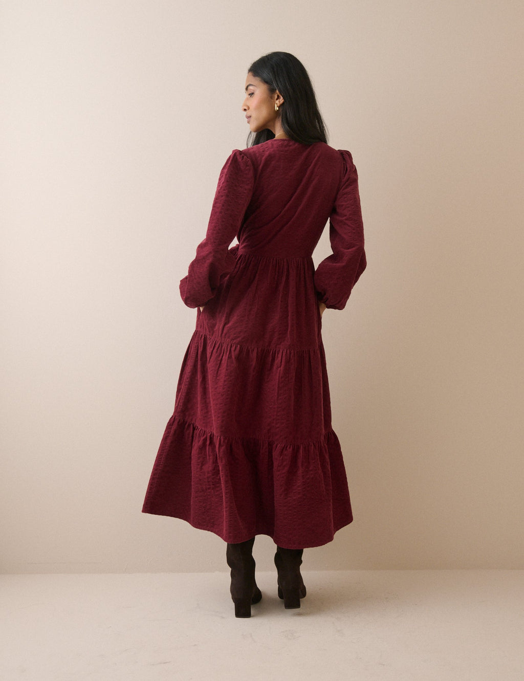 Burgundy Wrap Cord Julia Midi Dress