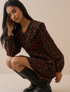 Black and Red Ditsy Cherry Hannah Cord Mini Dress