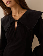 Black Oversized Collar Cord Hannah Mini Dress