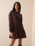 Brown Long Sleeve Cord Denise Mini Dress