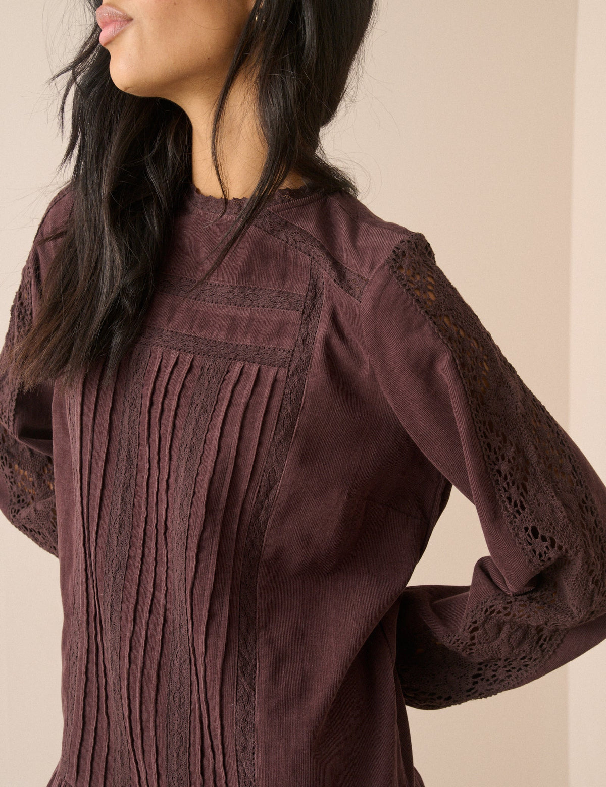 Brown Long Sleeve Cord Denise Mini Dress