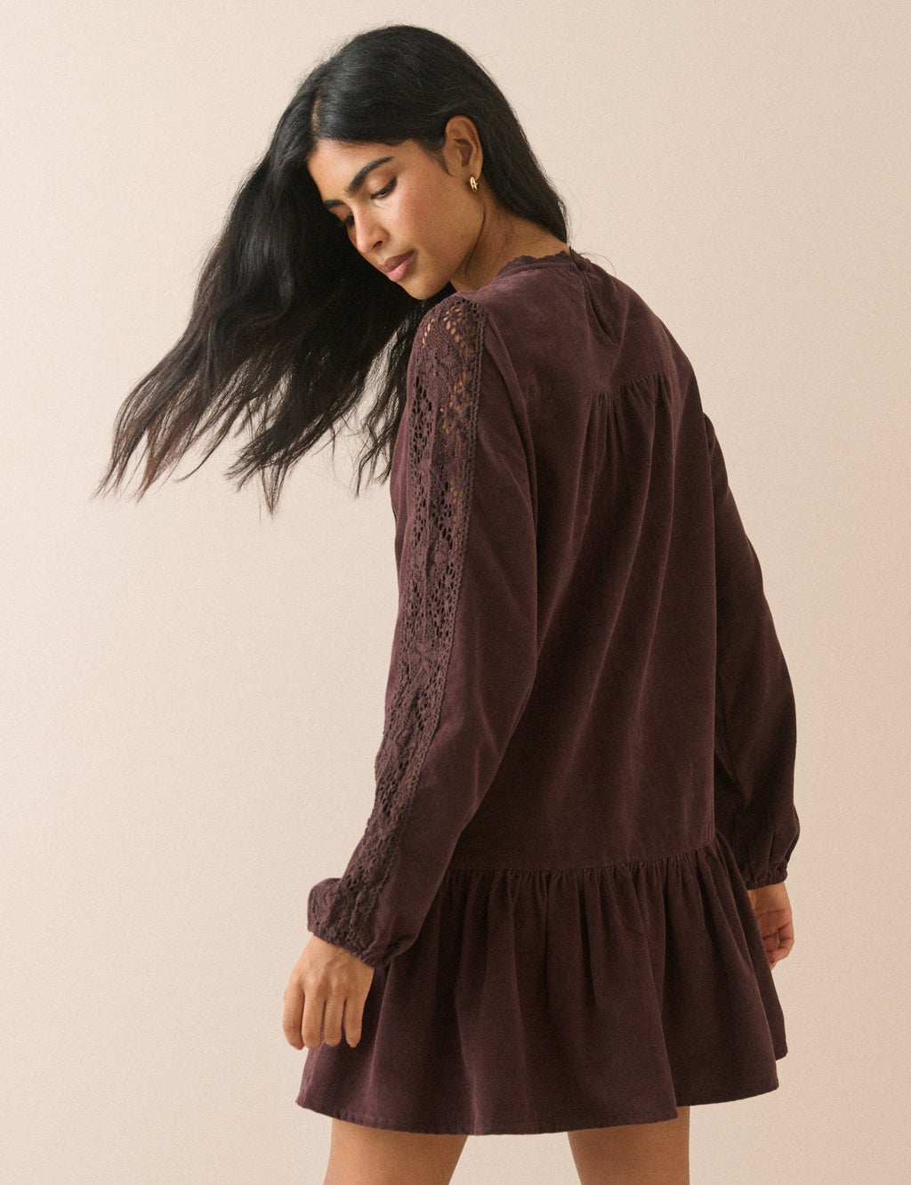 Brown Long Sleeve Cord Denise Mini Dress