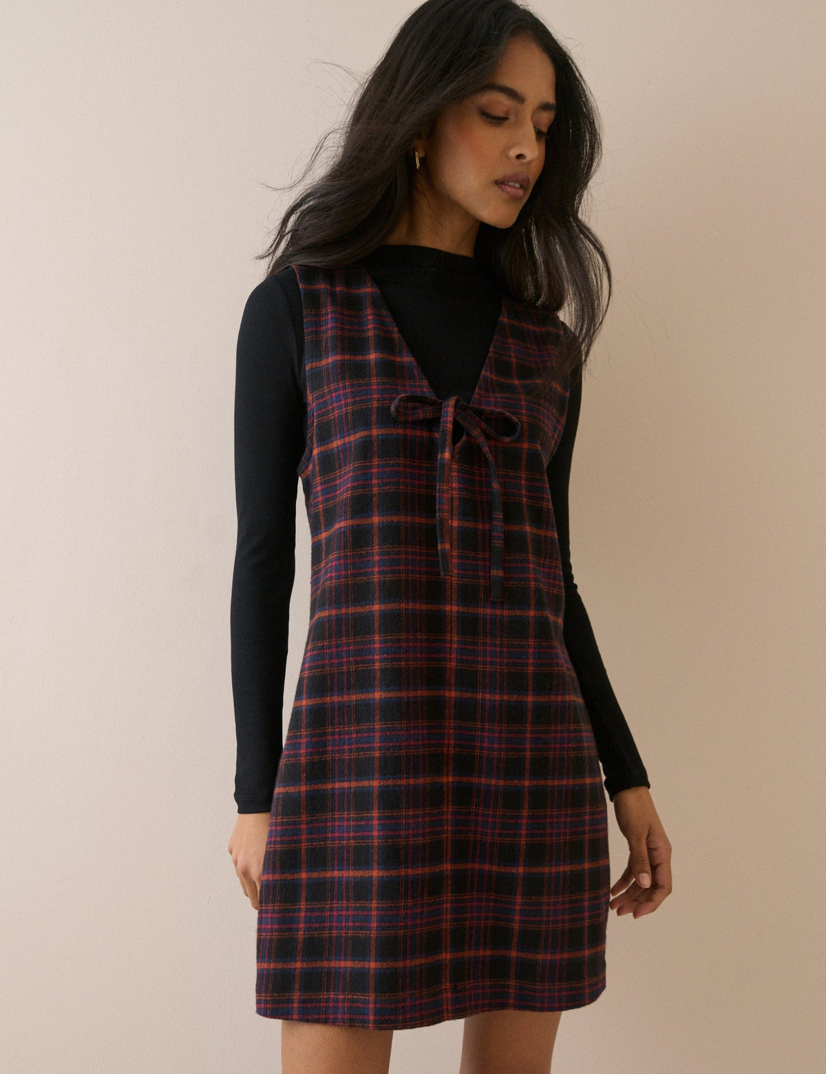 Black Tartan Nila Shift Mini Dress