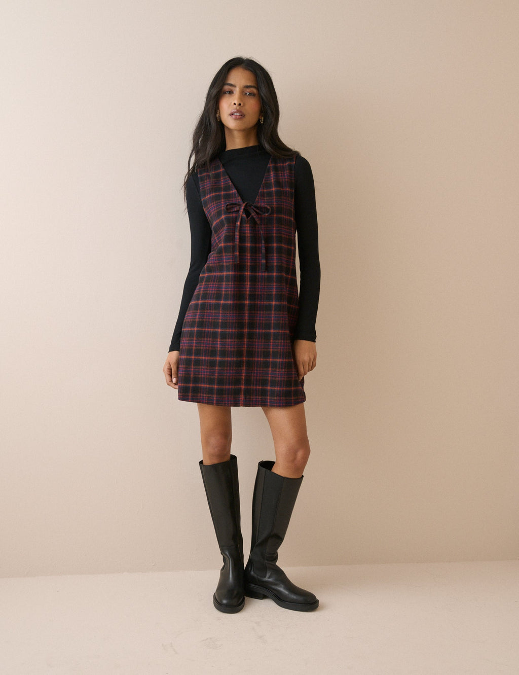 Black Tartan Nila Shift Mini Dress