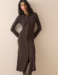 Chocolate Brown Modal-Rich Button Front Midi Dress