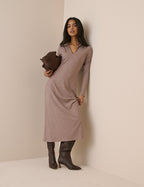 Mauve Rib Jersey Long Sleeve Everett Midi Dress