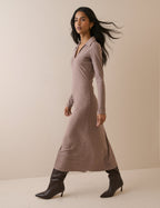 Mauve Rib Jersey Long Sleeve Everett Midi Dress
