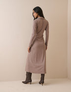 Mauve Rib Jersey Long Sleeve Everett Midi Dress