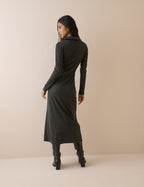 Charcoal Grey Ribbed Jersey Everett Midi Dress