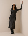 Charcoal Grey Ribbed Jersey Everett Midi Dress