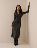 Charcoal Grey Ribbed Jersey Everett Midi Dress