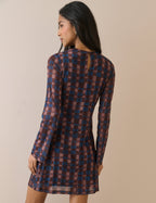 Blue and Maroon Long Sleeve Kiera Mini Dress