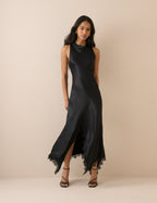 Black Asymmetrical Hem Satin Marta Maxi Dress
