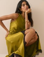 Olive Green Satin Marta Maxi Dress