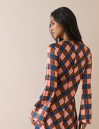 Brown and Pink Check Satin Romy Mini Dress