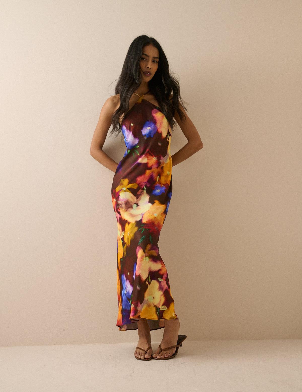 Burgundy Abstract Floral Delphi Maxi Dress