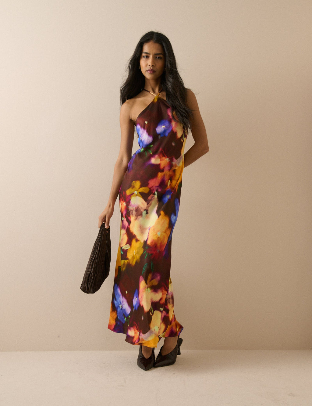 Burgundy Abstract Floral Delphi Maxi Dress