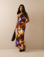 Burgundy Abstract Floral Delphi Maxi Dress