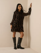 Black Floral High Neck Denise Mini Dress