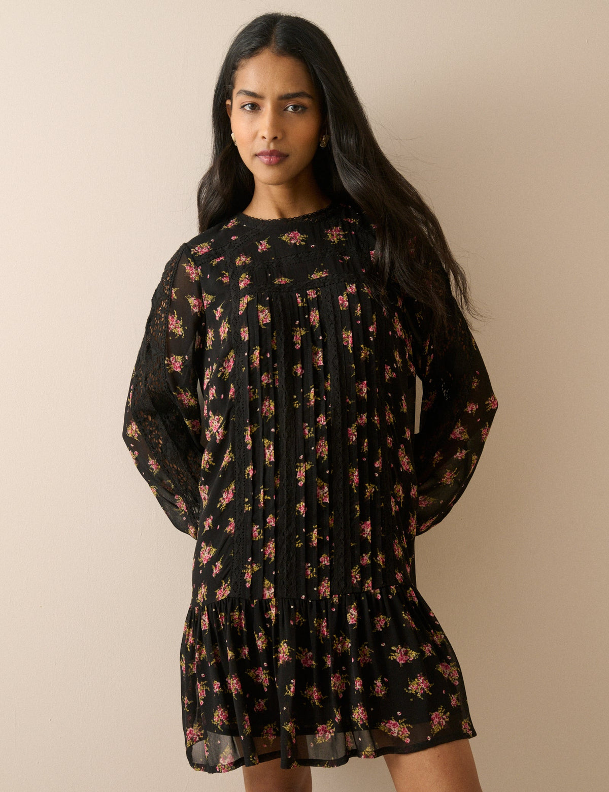 Black Floral High Neck Denise Mini Dress