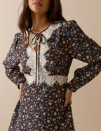 Navy Ditsy Floral Lace Trim Priscilla Mini Dress