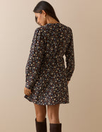 Navy Ditsy Floral Lace Trim Priscilla Mini Dress