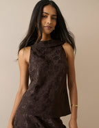 Chocolate Brown Jacquard Floral Satin Leila Top