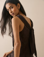 Chocolate Brown Jacquard Floral Satin Leila Top