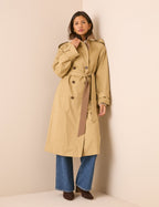 Camel Gingham Trim Trench Coat