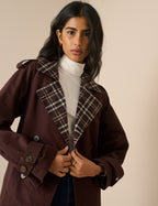 Chocolate Brown Tartan Trim Trench Coat