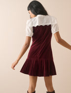 Burgundy Cord Pleated Elma Mini Dress