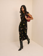 Black Floral Jersey Laurella Midi Dress