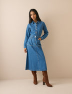 Mid Wash Denim Midi Shirt Dress