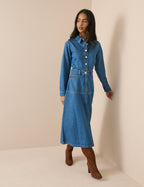 Mid Wash Denim Midi Shirt Dress