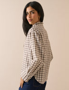 Grey Check Frill Neck Blouse