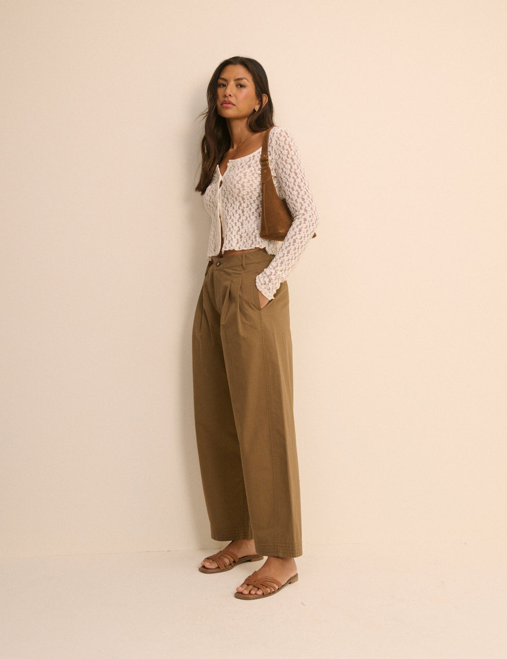 Camel Pleated Subtle Barrel Trousers